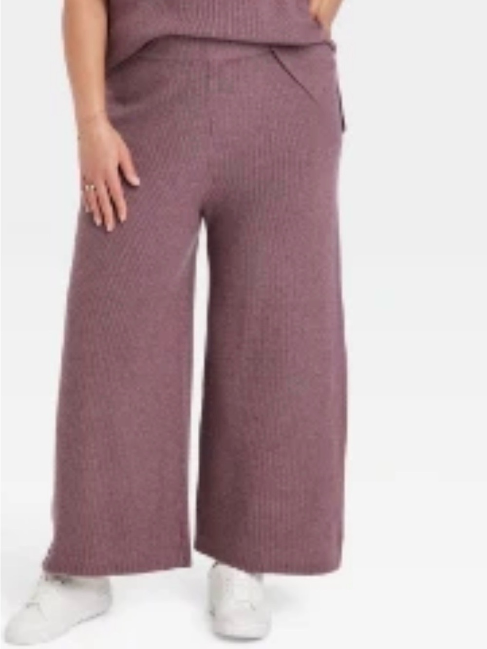 a new day Cottagecore cozy Ribbed Wide-Leg Knit Pants in Dusty Mauve size XXl